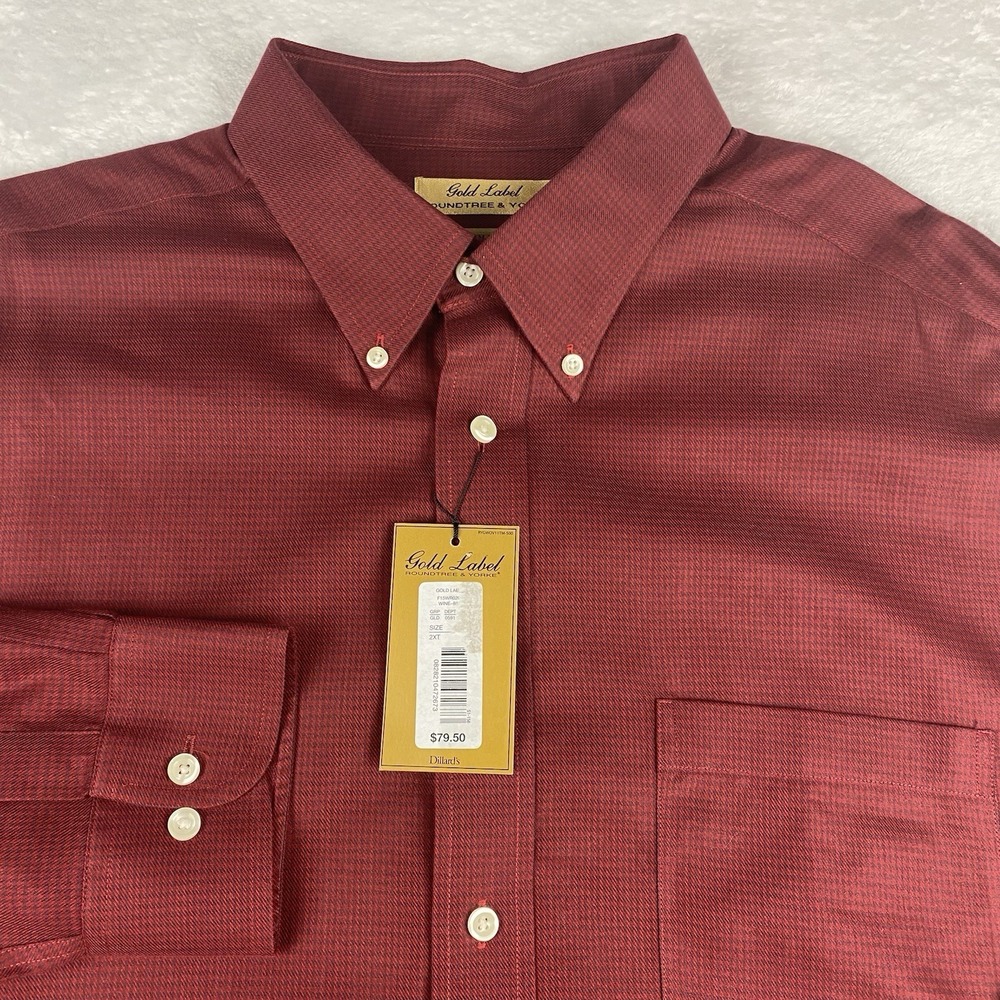 Roundtree & Yorke Gold Label Dress Shirt Mens 2XT Red/Black Houndstooth NWT!